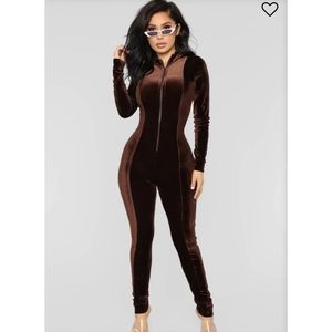 NWT! Fashion Nova Chocolate Velvet Jumpsuit!
